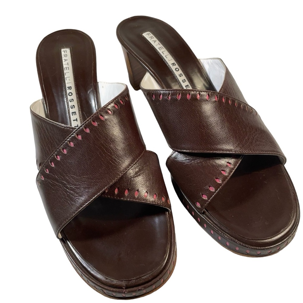Fratelli Rossetti Slip On Brown Sandals with Pink Trim Crafted in Italy Size 8.5